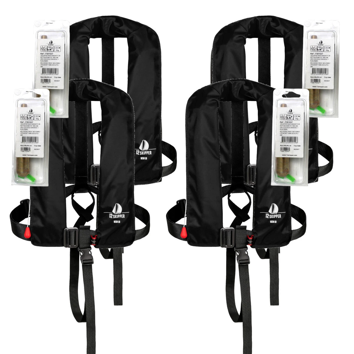 4er-Set 12skipper Automatik-Rettungsweste 165N ISO Mit Harness, Schwarz Inkl. 4 Wartungskits 3 4er-Set 12skipper Automatik-Rettungsweste 165N ISO Mit Harness, Schwarz Inkl. 4 Wartungskits