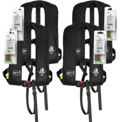 4er-Set 12skipper Rettungsweste 165N ISO Mit Manueller Auslösung, Schwarz Inkl. 4 Wartungskits