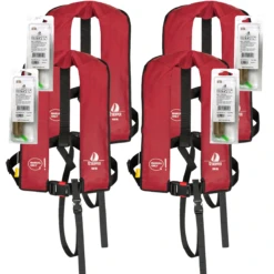 4er-Set 12skipper Rettungsweste 165N ISO Mit Manueller Auslösung, Rot Inkl. 4 Wartungskits